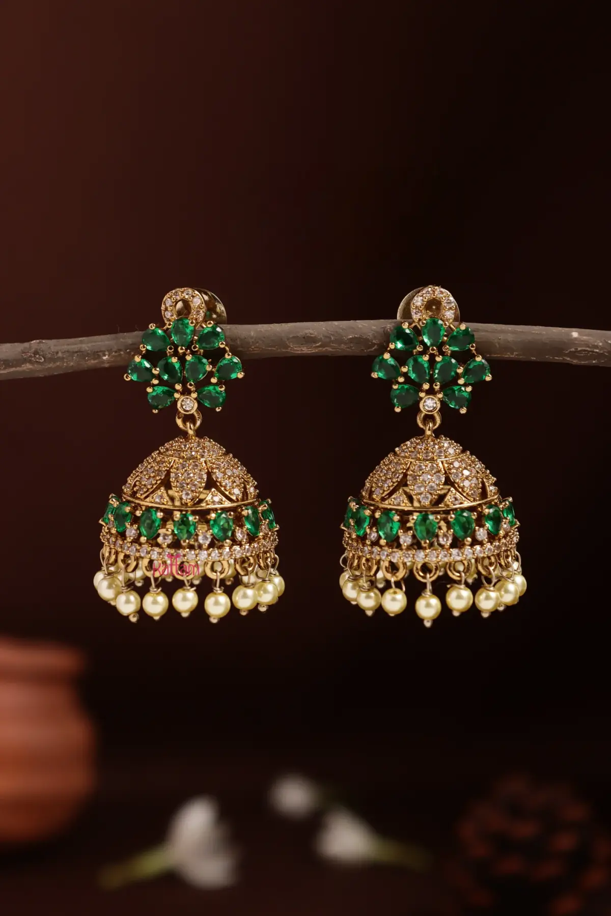 AD Pattern Green Jhumkas